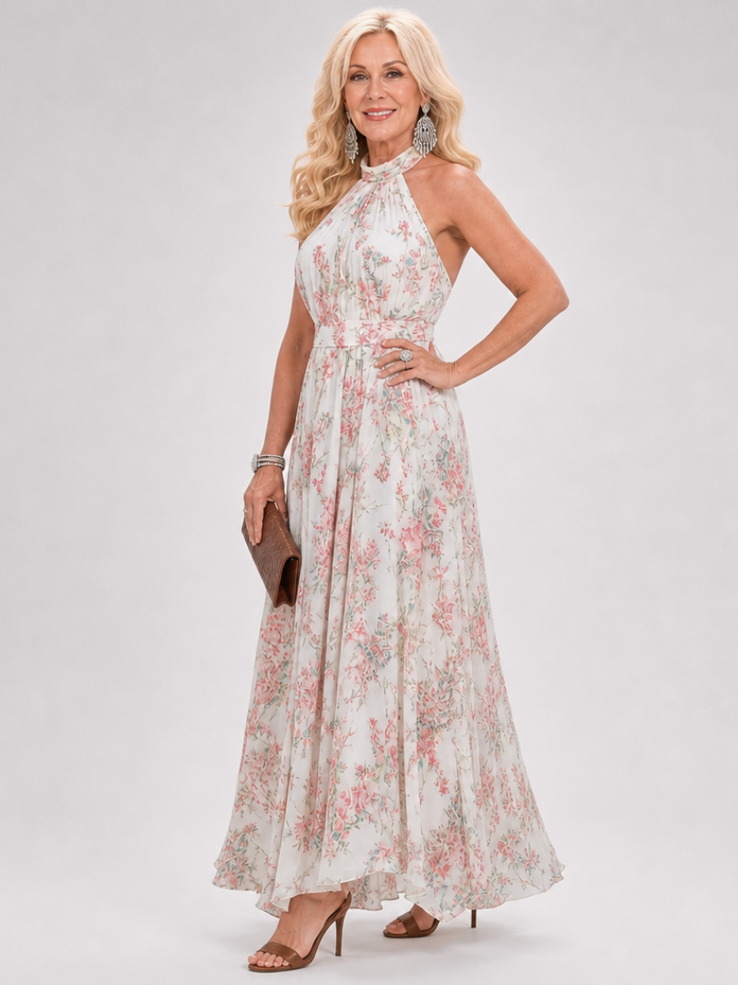 Auvelle | Robe Midi à Imprimé Floral avec Jupe Flottante