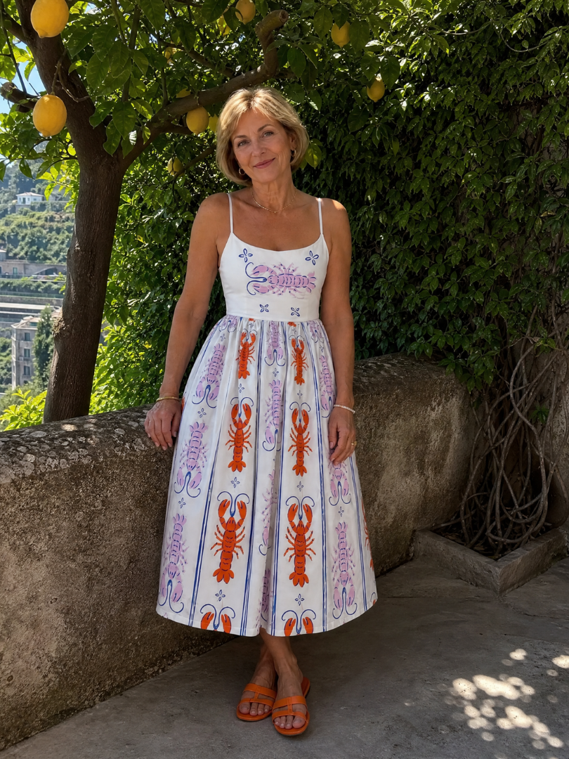 Auvelle | Robe Midi Sans Manches Imprimée Homard