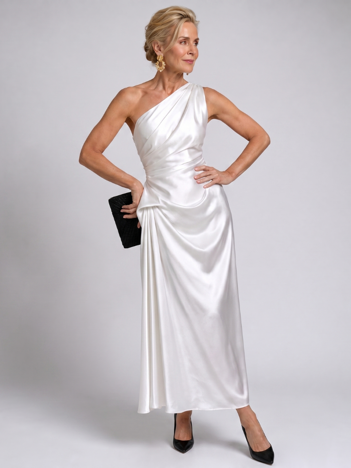 Auvelle | Robe Midi Drapée Satinée à Une Épaule