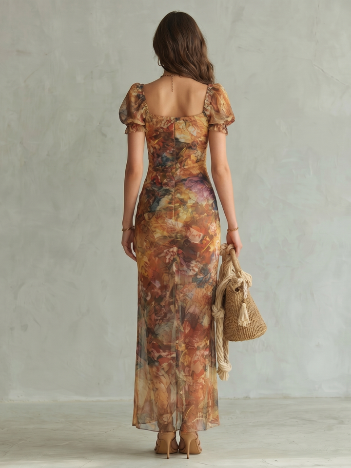 Auvelle | Robe Midi Froncée à Manches Volantes