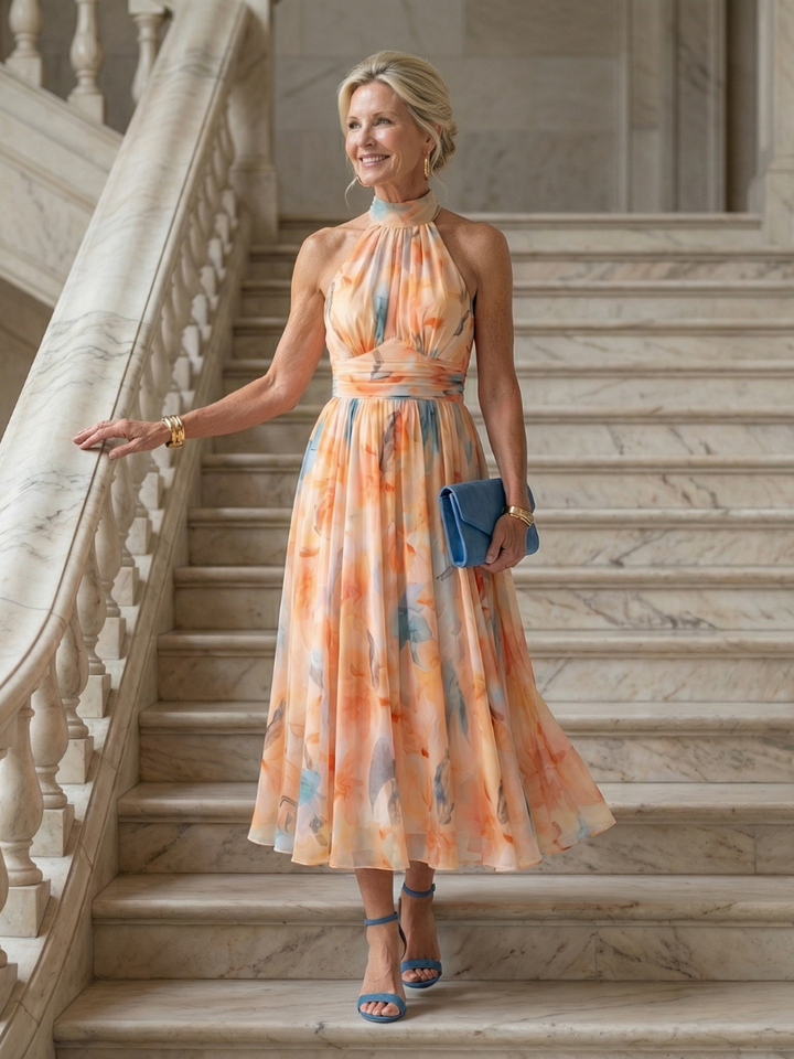 Auvelle | Robe Midi à Encolure Halter Douce