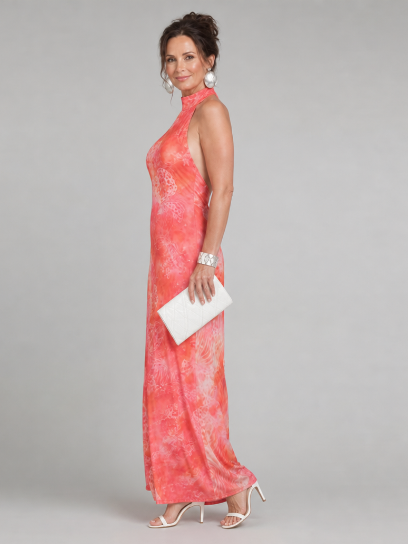 Auvelle | Robe Maxi à Imprimé et Col Halter