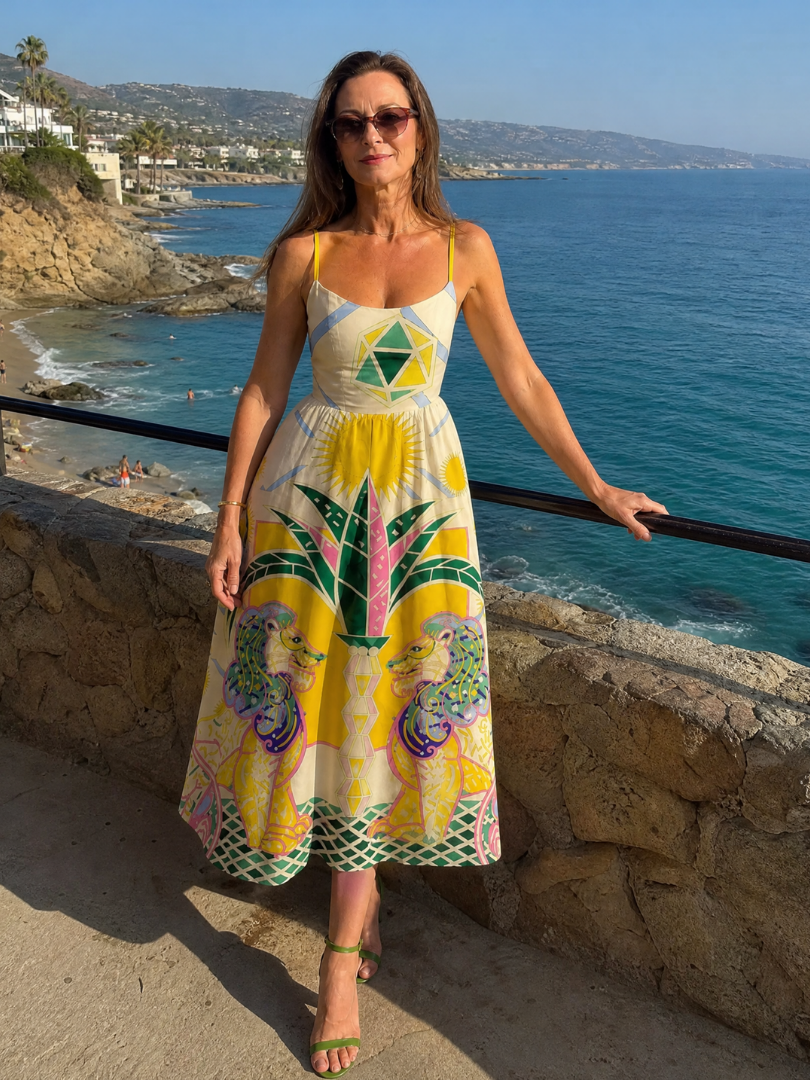 Auvelle | Robe Midi Imprimé Lion Géométriqueu