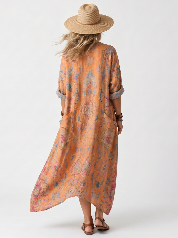 Remi | Robe midi oversized à poches imprimée avec décolleté en V