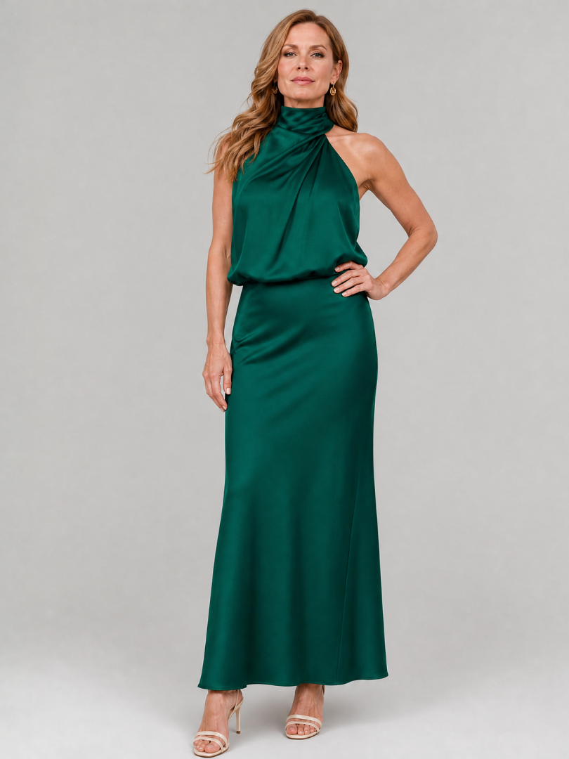 Auvelle | Robe Midi Sans Manches à Col Drapé