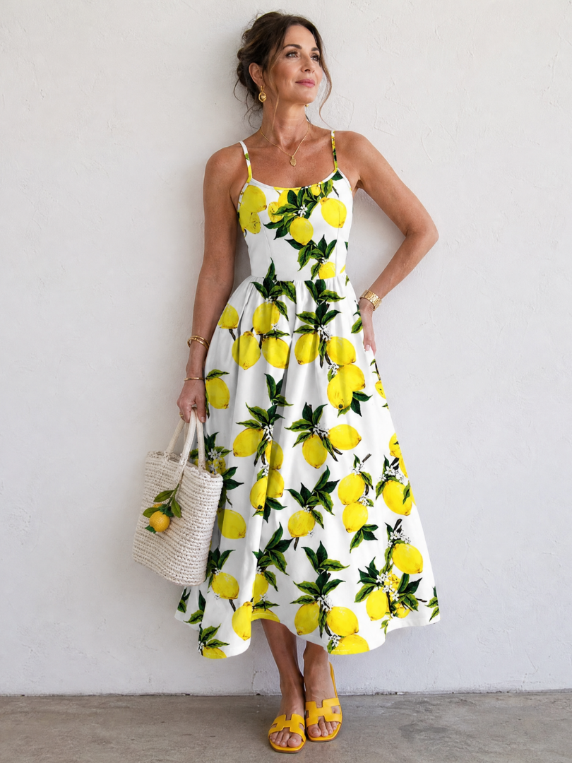 Auvelle | Robe Midi Sans Manches Imprimée Citron