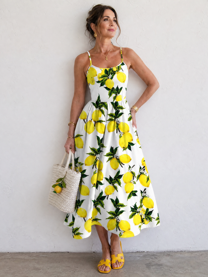 Auvelle | Robe Midi Sans Manches Imprimée Citron