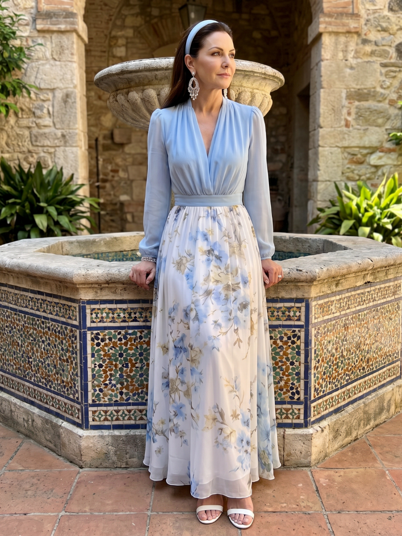 Auvelle | Robe Maxi Florale à Décolleté en V Transparent