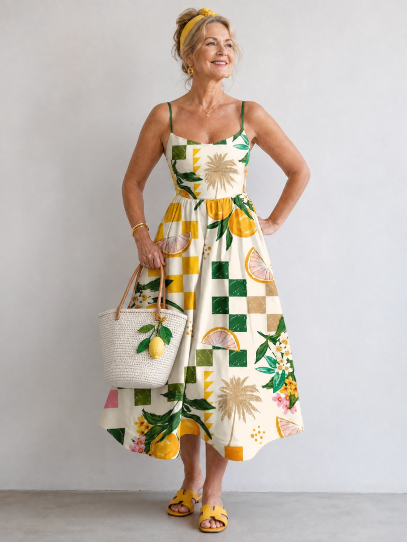 Auvelle | Robe Midi Sans Manches Imprimée Agrumes