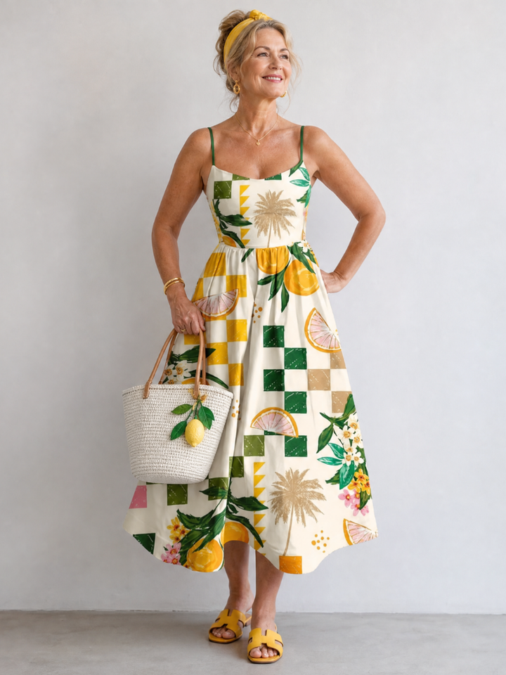 Auvelle | Robe Midi Sans Manches Imprimée Agrumes