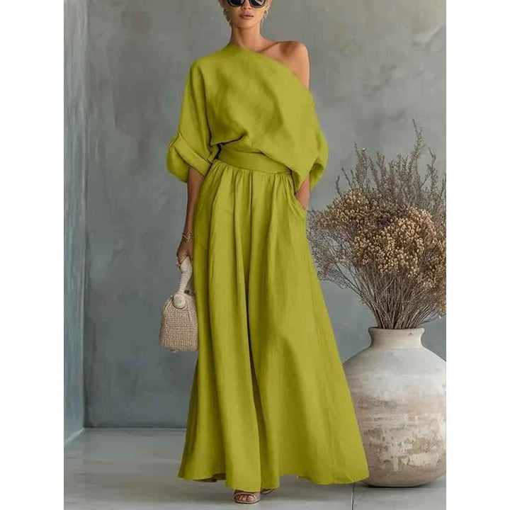 Lisa | Ensemble Top Doux Off-Shoulder et Pantalons Ajustés