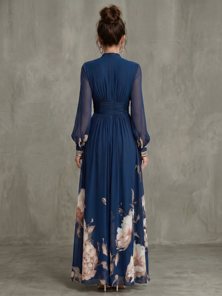 Auvelle | Robe Maxi à Manches Plissées Transparentes