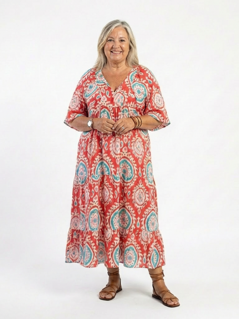 Zaria | Robe Midi à Manches Courtes en Viscose Imprimée Paisley