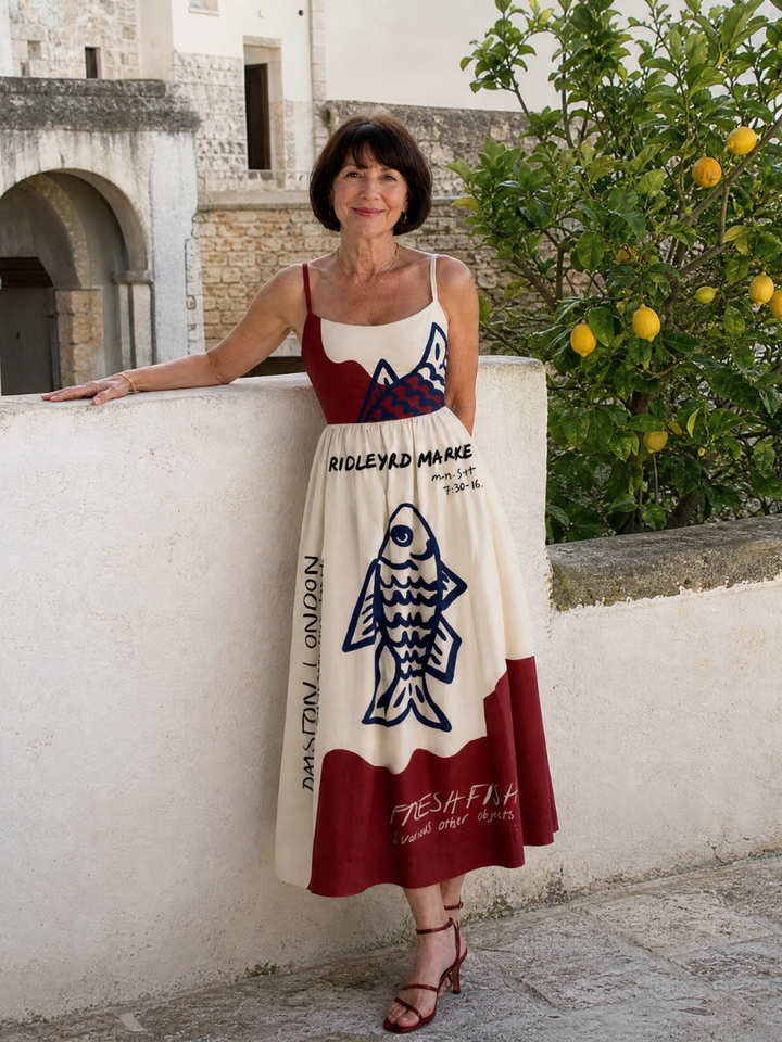 Auvelle | Robe Midi Sans Manches avec Graphisme de Poisson
