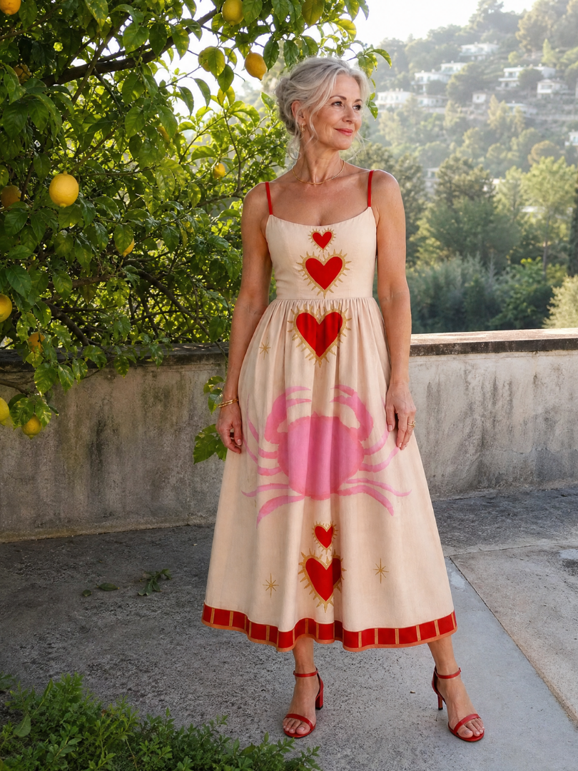 Auvelle | Robe Midi Sans Manches Motif Cœur