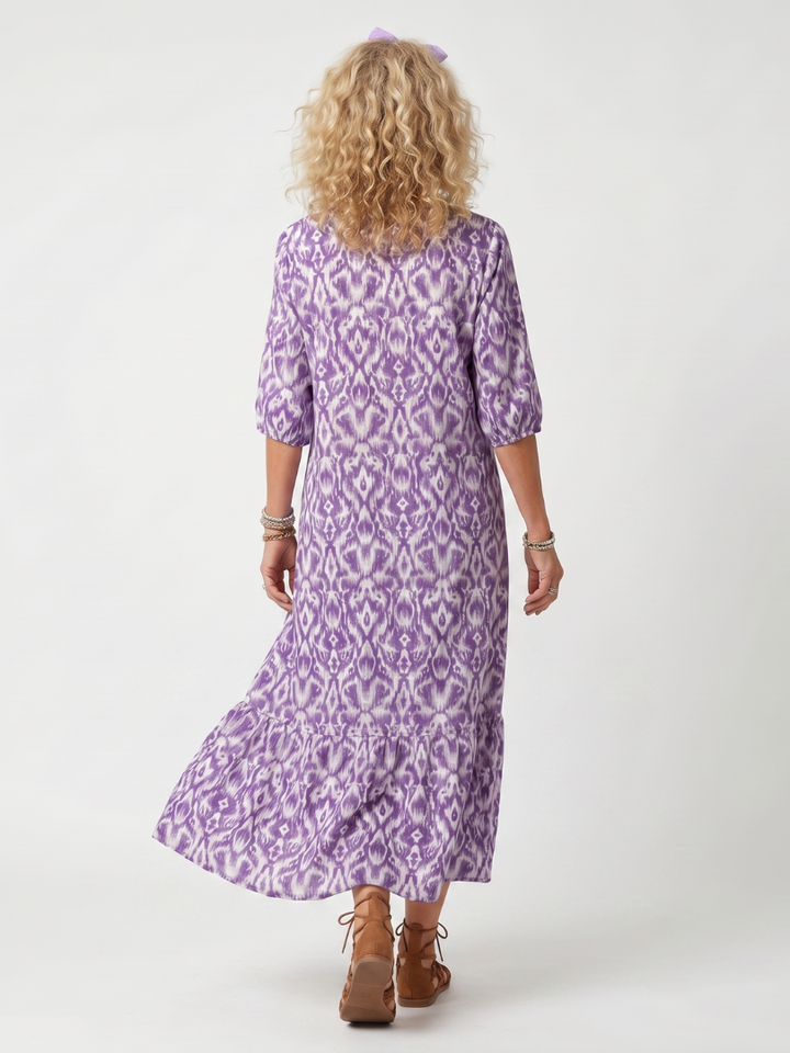 Pénélope | Robe Midi à Franges Imprimée