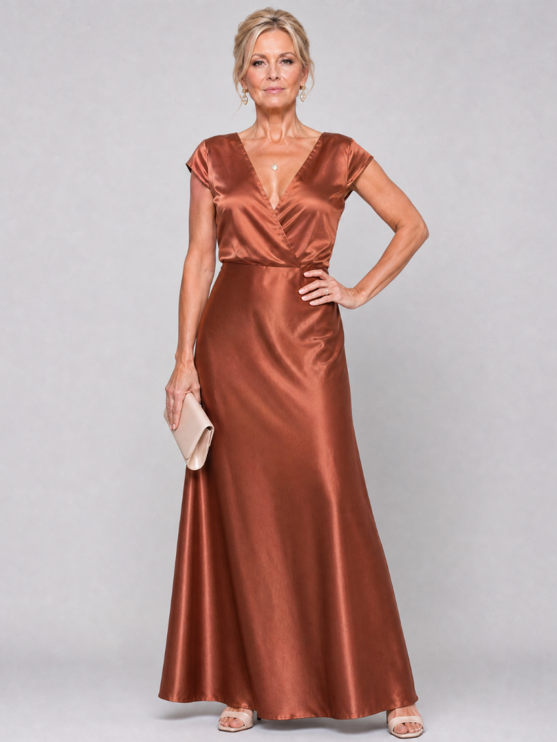 Auvelle | Robe Maxi à Manches Courtes et Corsage Drapé