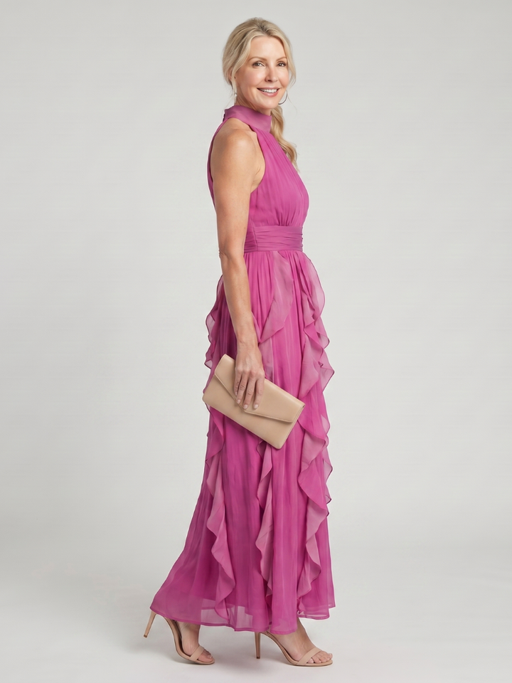 Auvelle | Robe Maxi à Col Montant avec Volants Superposés