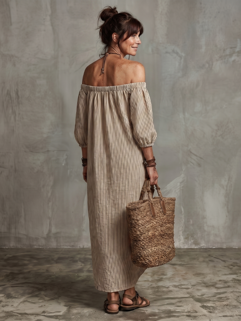 Auvelle | Robe Maxi à Motif Rayé à Épaules Dénudées