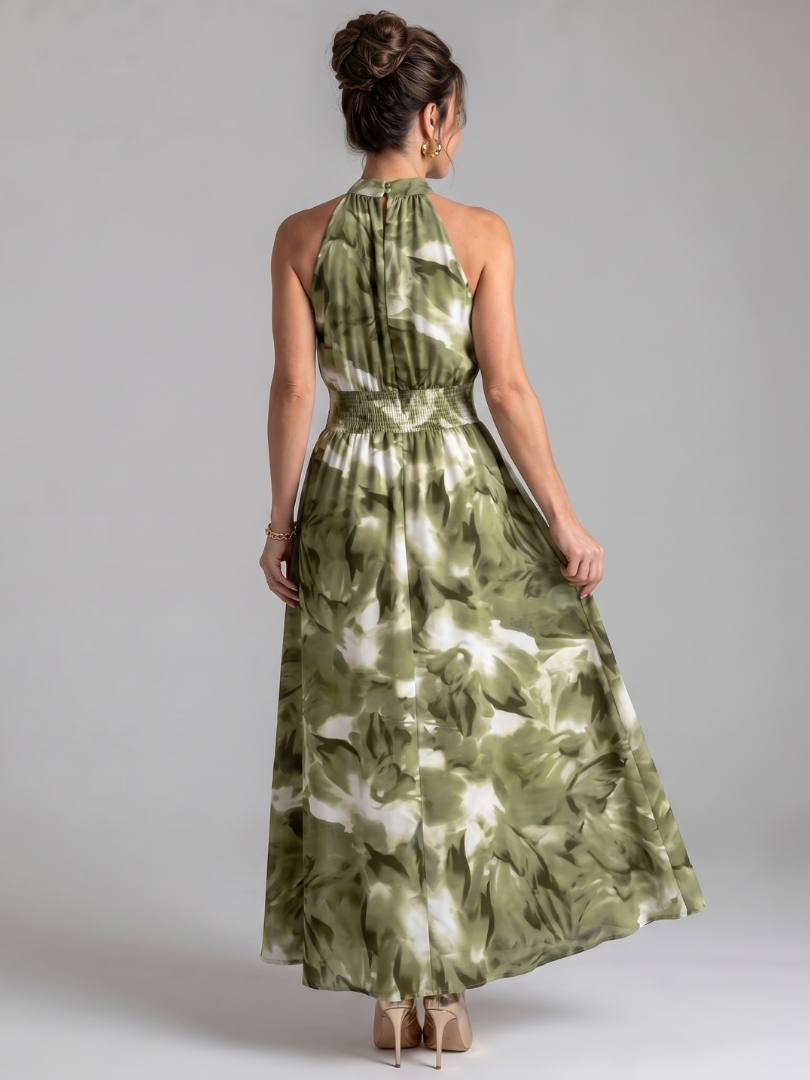 Olivia | Robe Midi Imprimé Abstrait à Taille Roulée