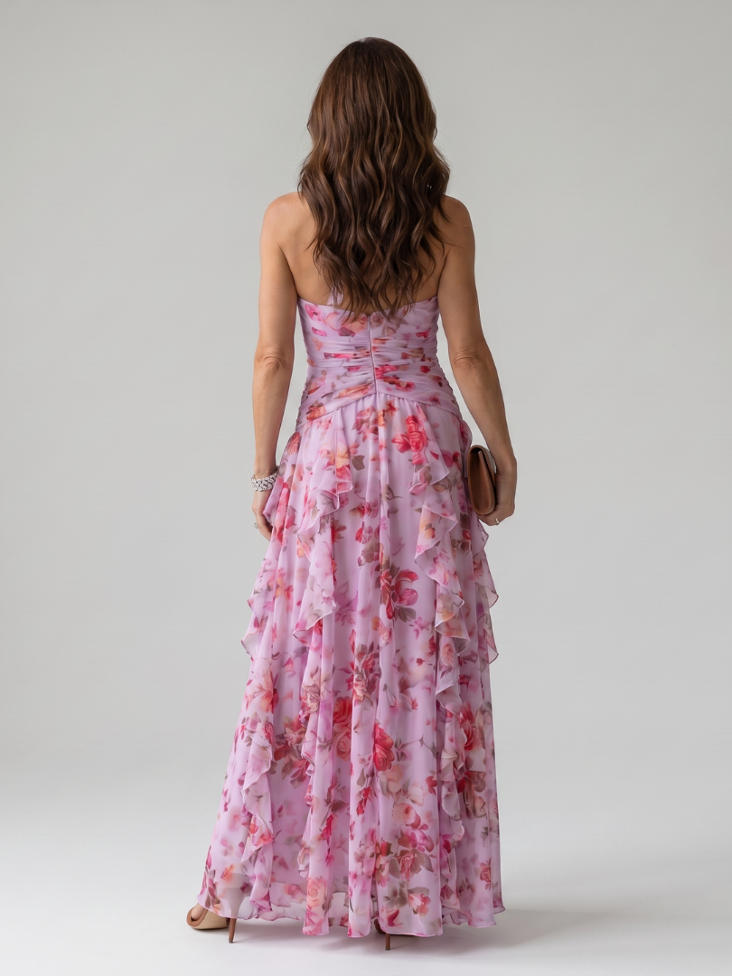 Auvelle | Robe Maxi Fleurie à Encolure Halter et Corps Froncé