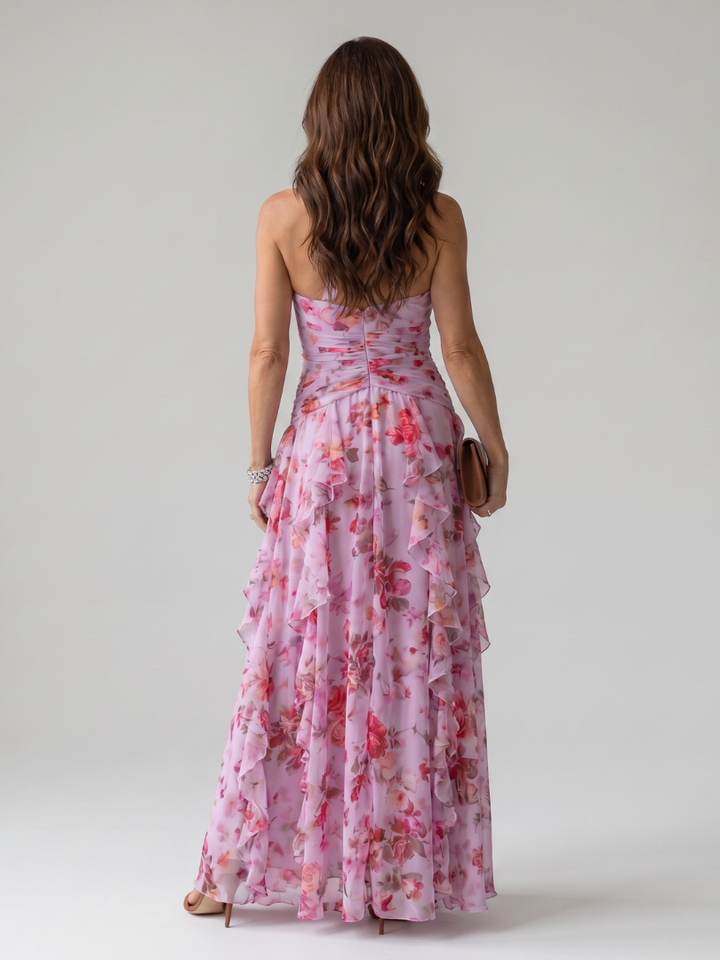 Auvelle | Robe Maxi Fleurie à Encolure Halter et Corps Froncé