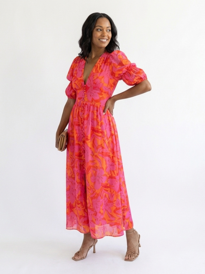 Auvelle | Robe Midi à Manches Bouffantes Willow