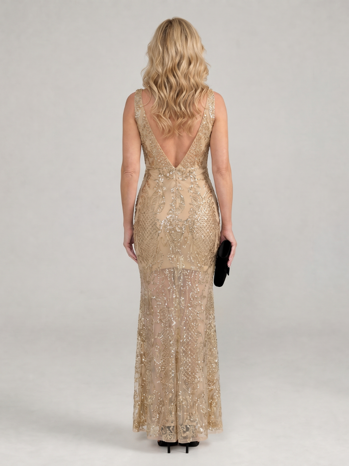 Auvelle | Robe midi sans manches avec panneaux en sequins