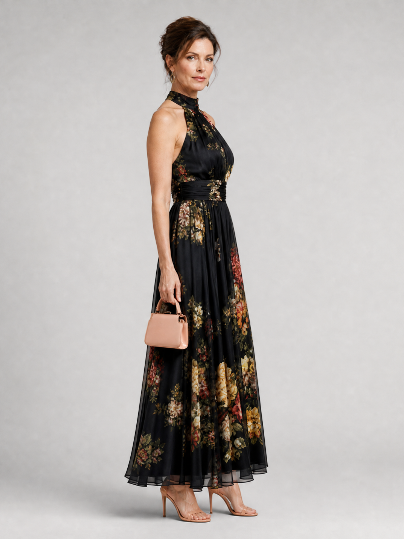 Auvelle | Robe Midi à Encolure Halter Florale