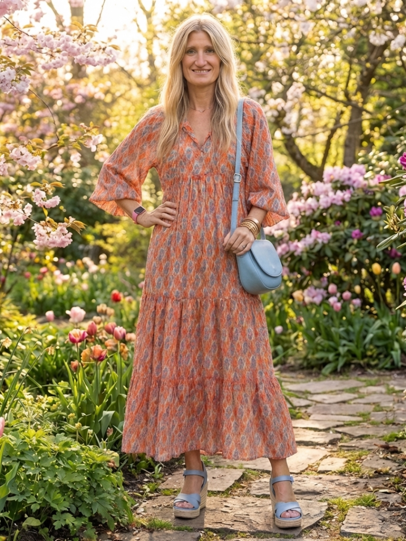 Amara | Robe Midi à Imprimé Géométrique et Décolleté en V