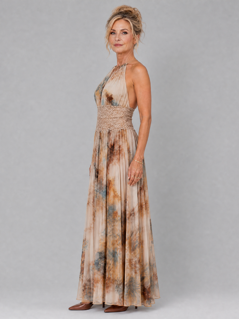 Elavenue | Robe Maxi à Encolure Halter et Taille en Dentelle
