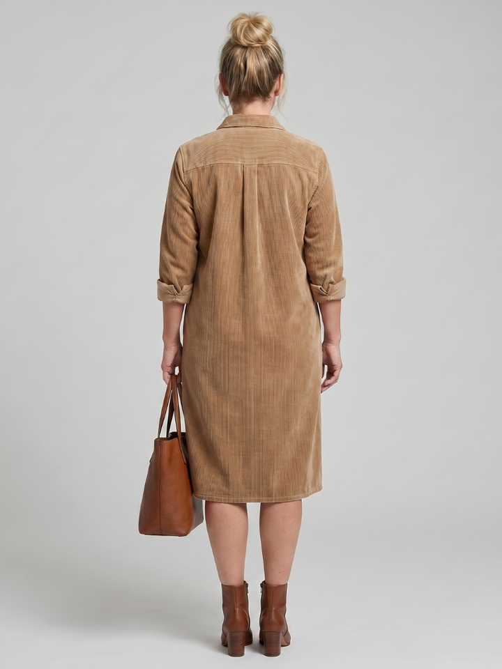 Auvelle | Robe Midi à Manches Longues avec Poches à Rabat