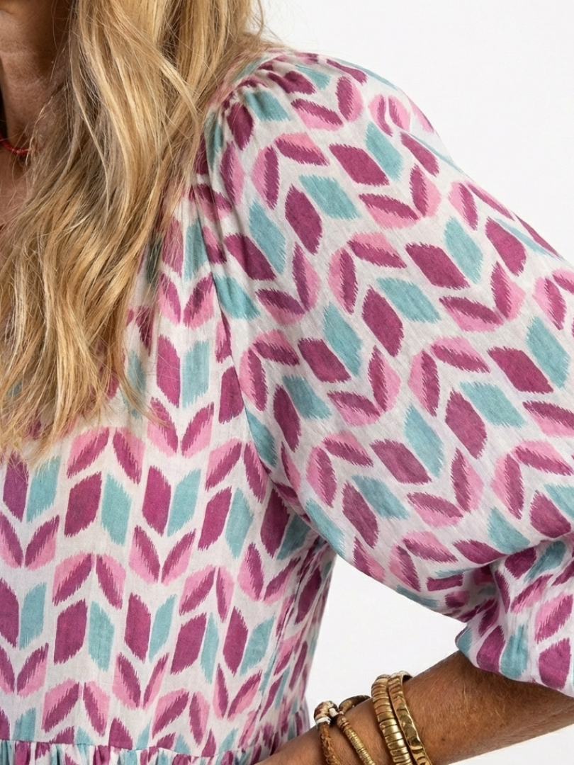 Mireya | Robe midi à manches longues et imprimé géométrique