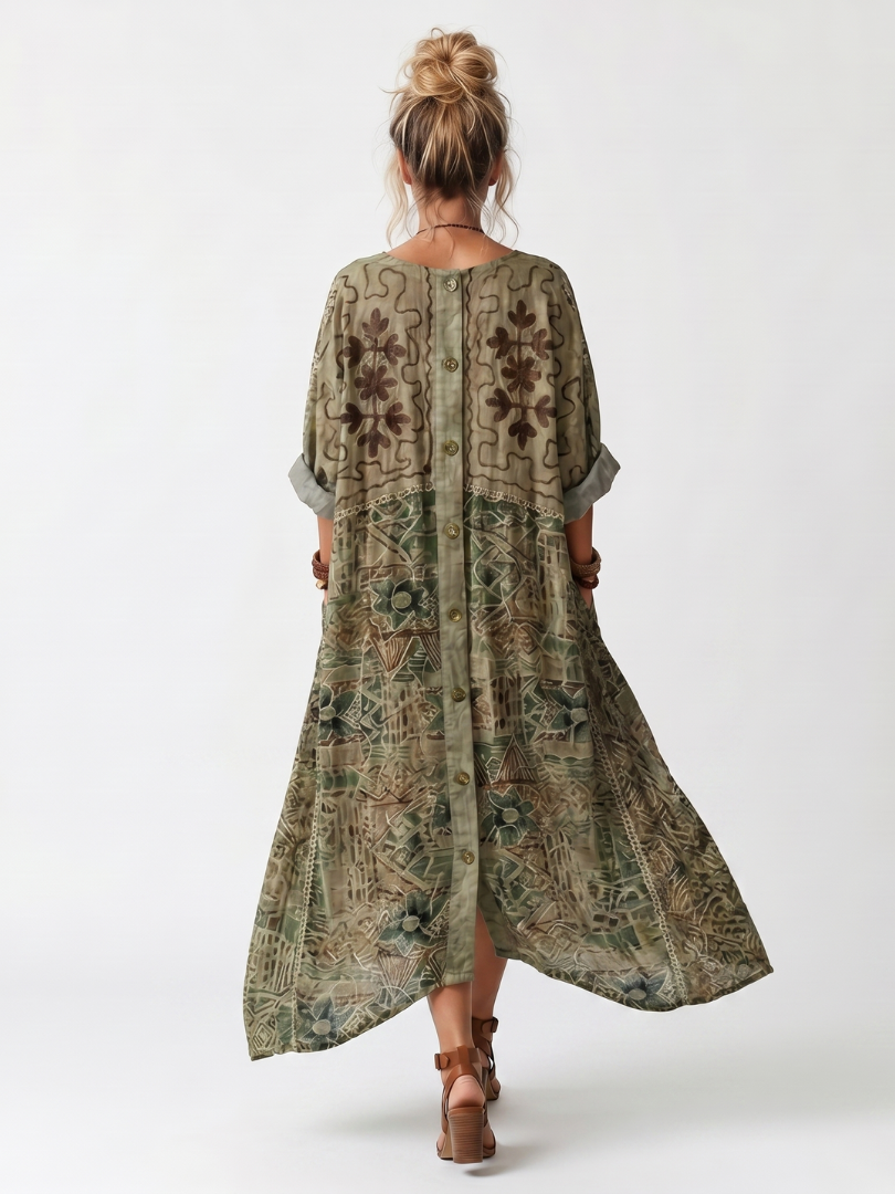 Aleta | Robe Midi Oversized à Poches Brodées et Boutons