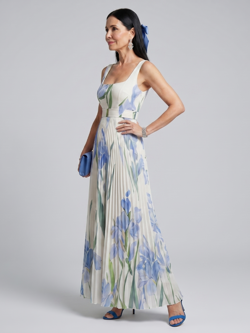 Auvelle | Robe midi sans manches à décolleté carré et imprimé floral