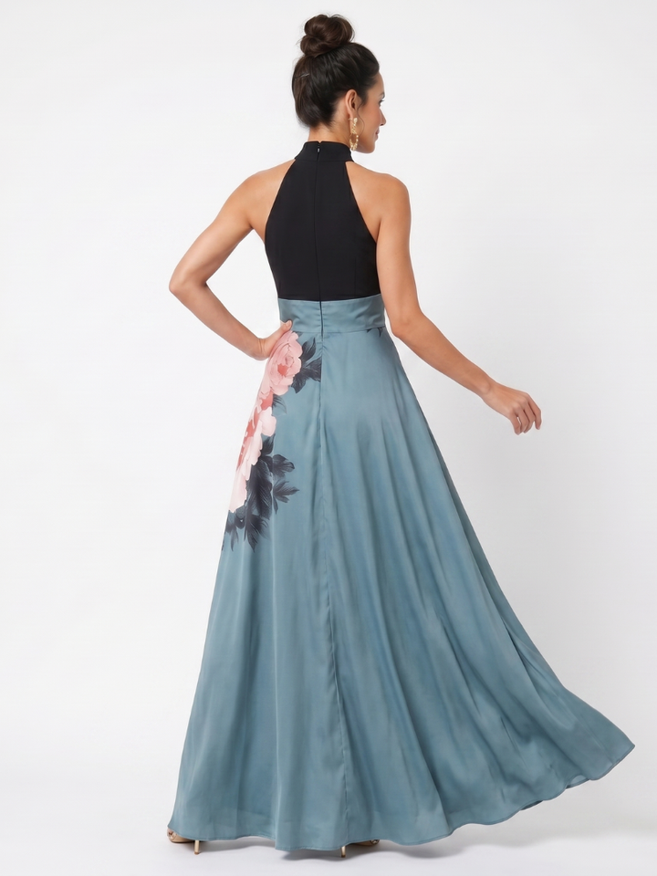 Auvelle | Robe Maxi à Buste Halter et Jupe Fleurie