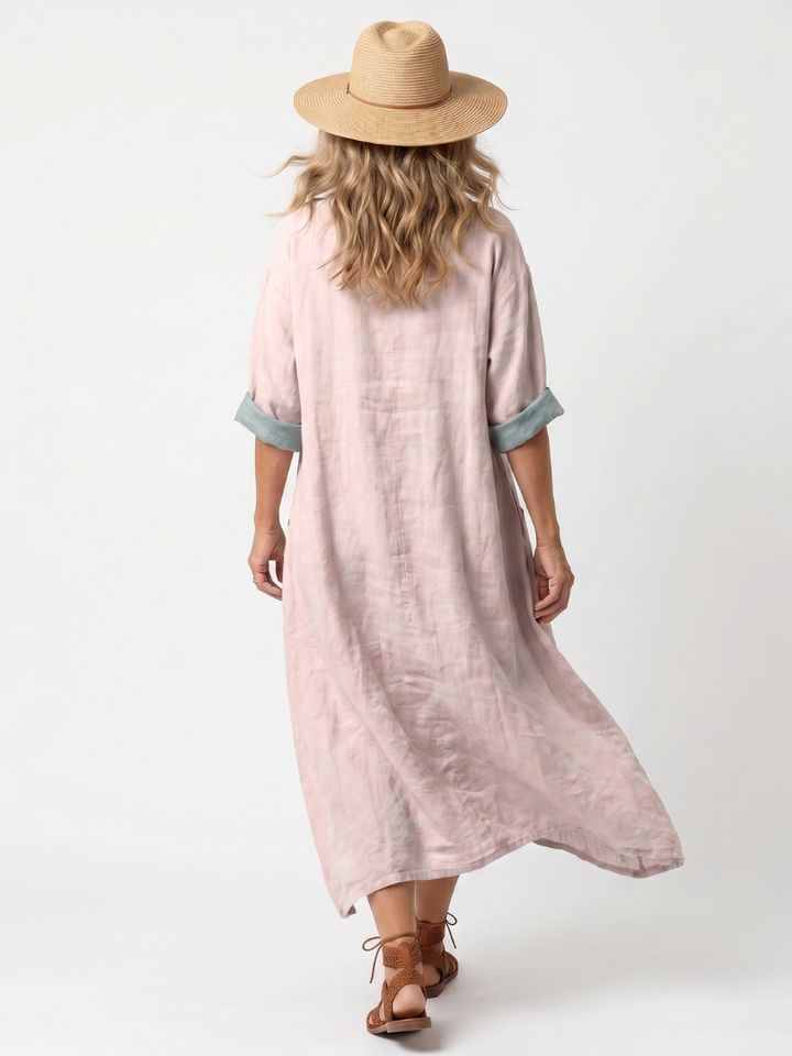 Kenza | Robe midi décontractée à panneaux brodés avec poches