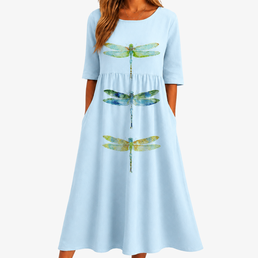 Robe Midi Poche Libellule Sky Meadow
