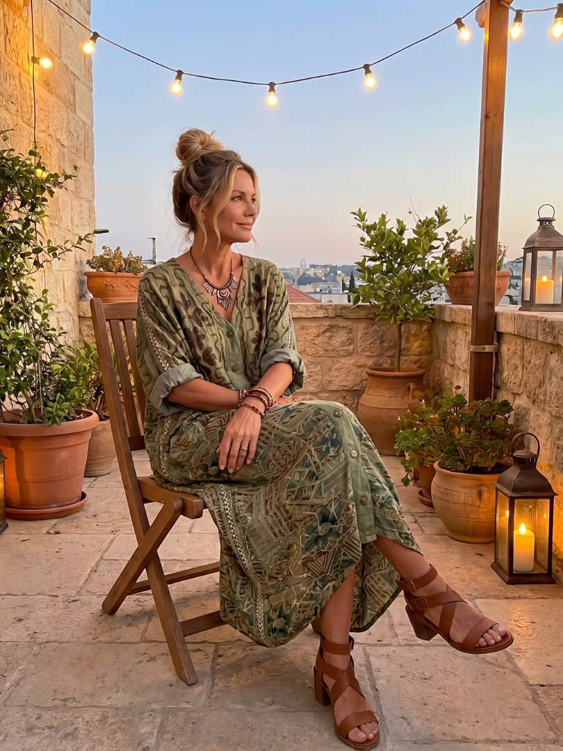 Aleta | Robe Midi Oversized à Poches Brodées et Boutons