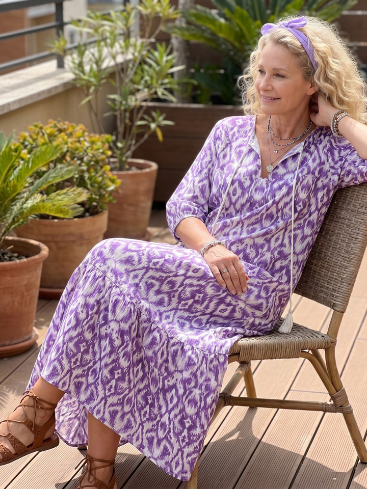 Pénélope | Robe Midi à Franges Imprimée
