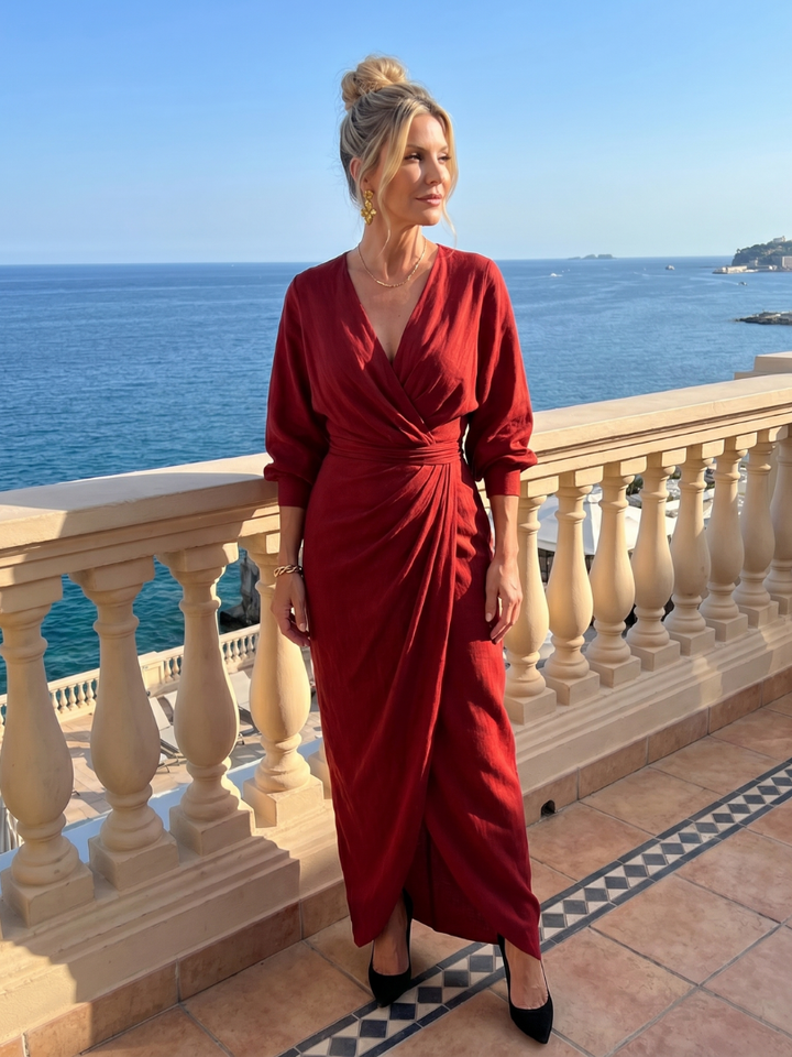Auvelle | Robe midi à manches longues avec drapé croisé
