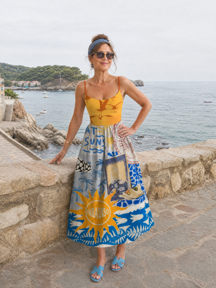 Auvelle | Robe Midi Sans Manches Imprimée Côte