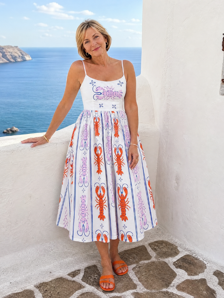 Auvelle | Robe Midi Sans Manches Imprimée Homard
