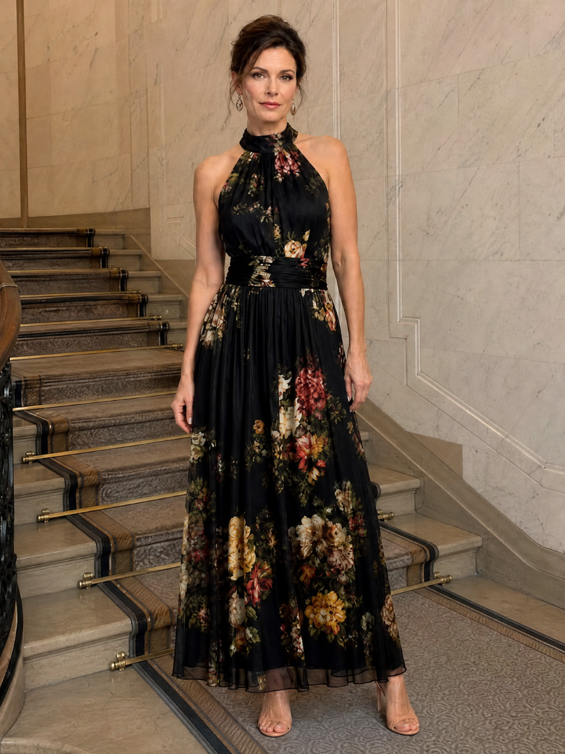 Auvelle | Robe Midi à Encolure Halter Florale