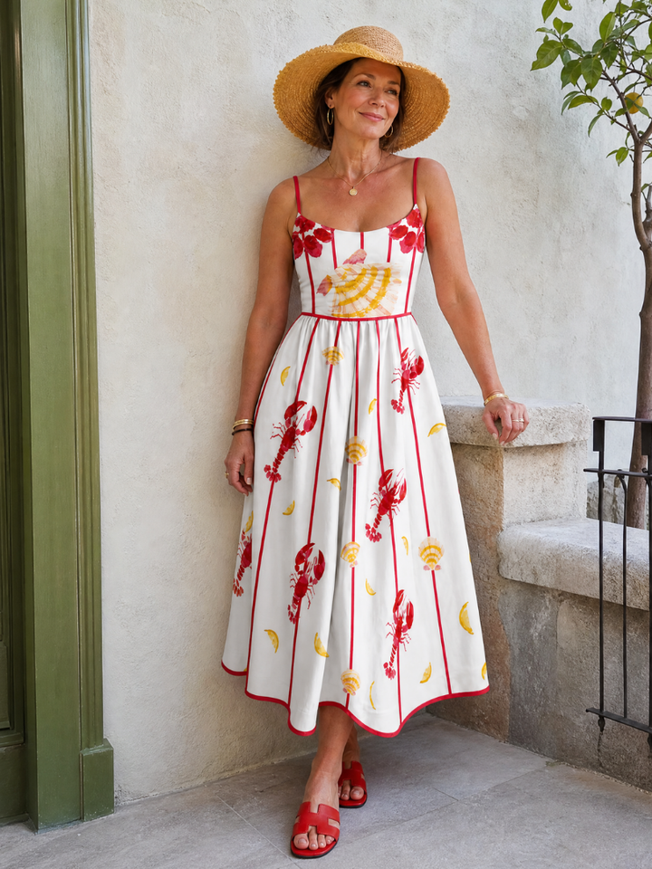 Auvelle | Robe Midi Imprimée Homard et Coquillage
