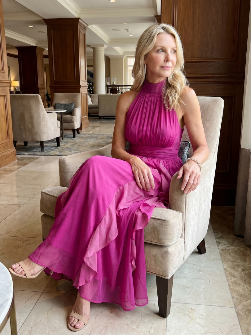 Auvelle | Robe Maxi à Col Montant avec Volants Superposés