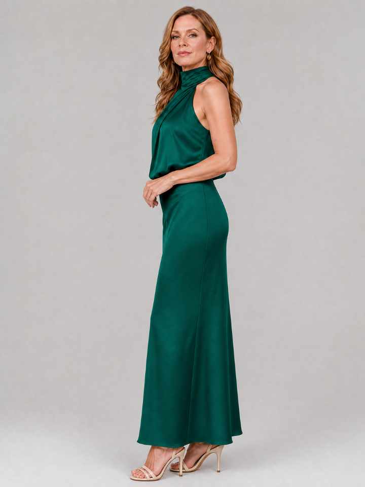 Auvelle | Robe Midi Sans Manches à Col Drapé
