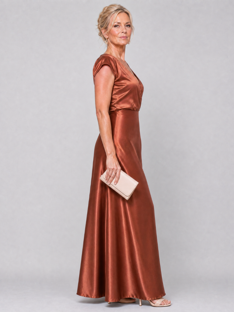 Auvelle | Robe Maxi à Manches Courtes et Corsage Drapé
