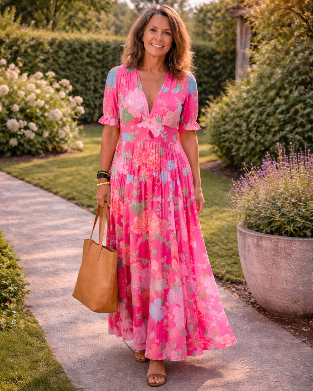 Auvelle | Robe midi fleurie sans manches à col en V