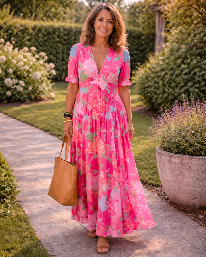 Auvelle | Robe midi fleurie sans manches à col en V